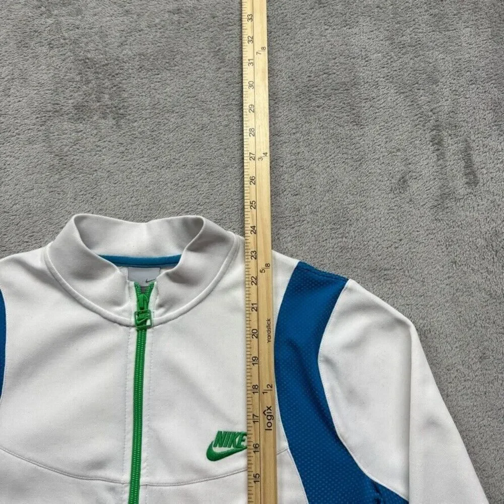Vintage‎ Nike Full Zip Track Jacket Womens XL White Blue Swoosh Embroidered Gym